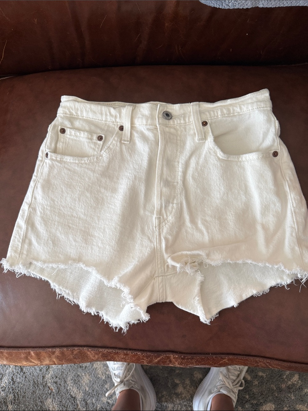 Levi's White Frayed Hem Denim Cutoff Shorts